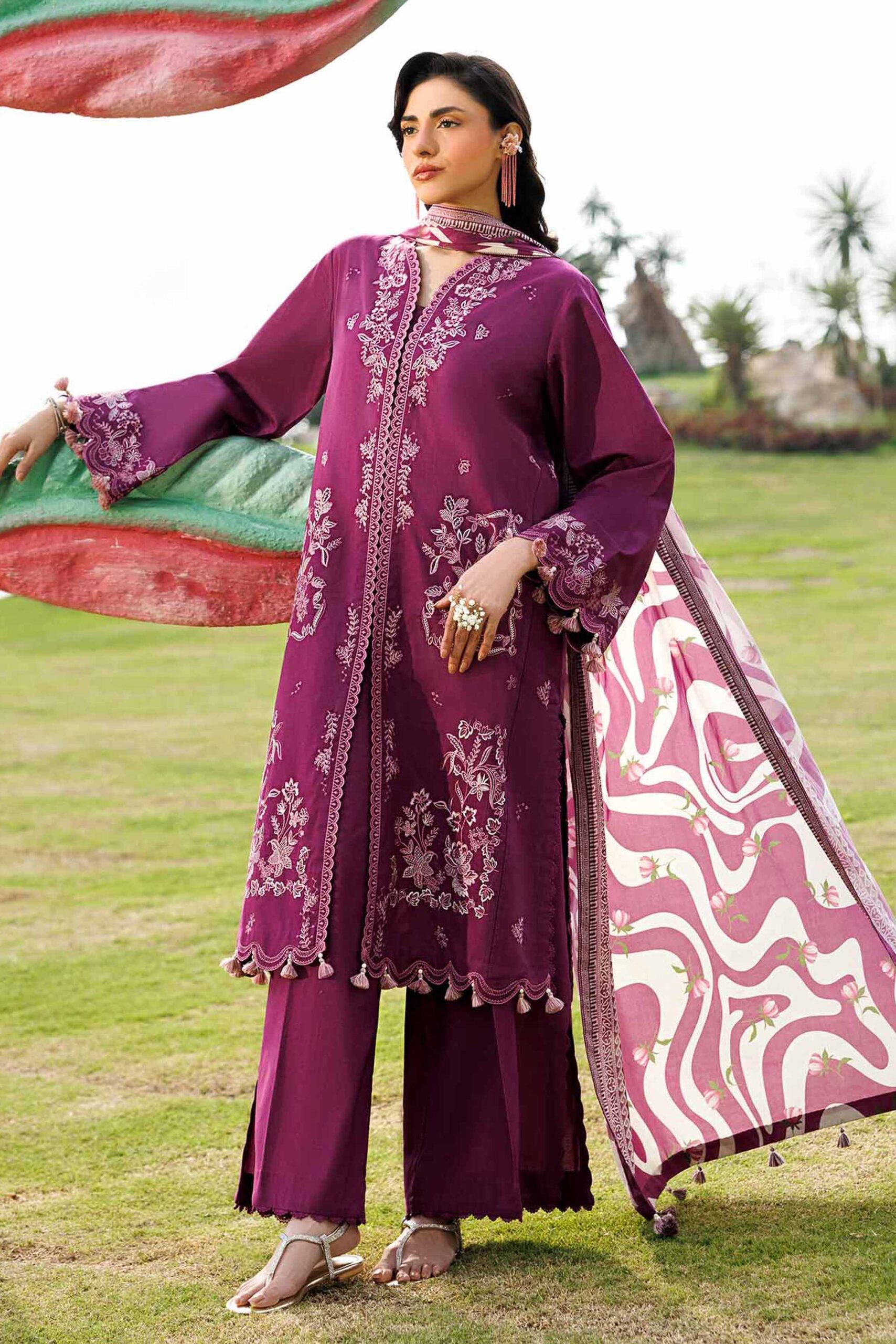 3 Piece - Printed Embroidered Suit - 42601534